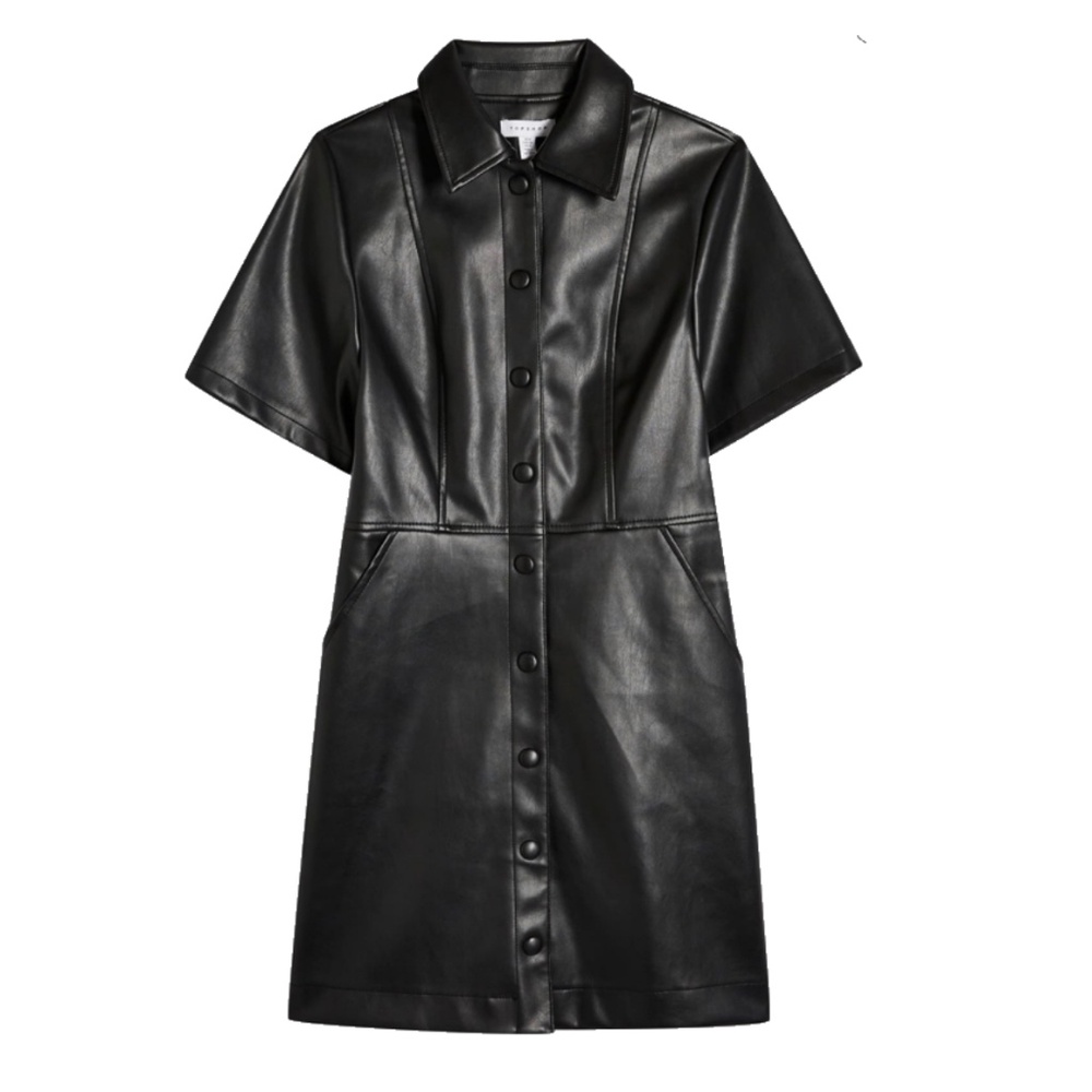 Who What Wear Faux Leather Puff Sleeve Dress